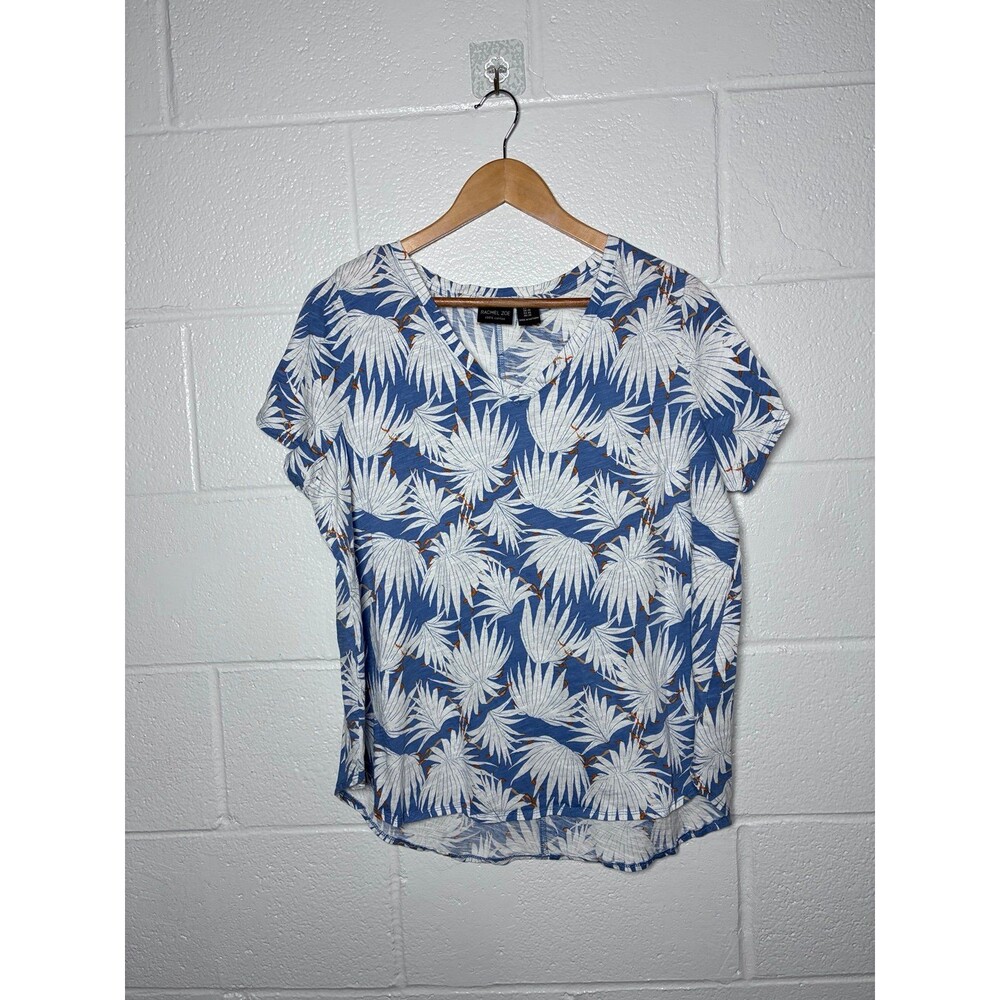 Rachel Zoe Blue White Leaf Print Botanical Cotton Top